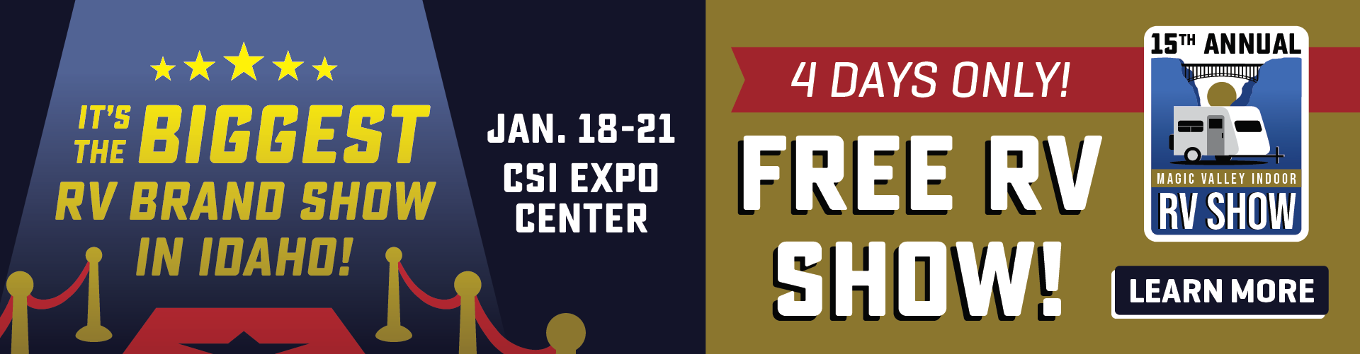 15th Annual Magic Valley Indoor RV Show - Jan. 18-21 - CSI Expo Center